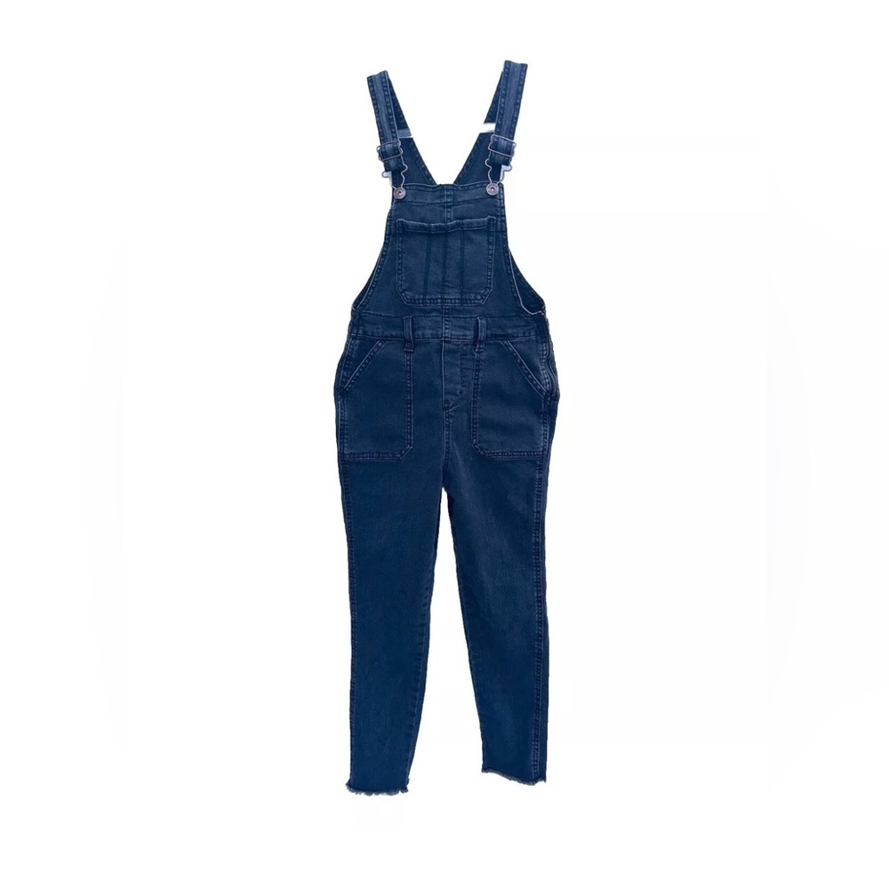 OshKosh B’gosh overall bib girls kids sz 8 black jean denim raw hem adjustable